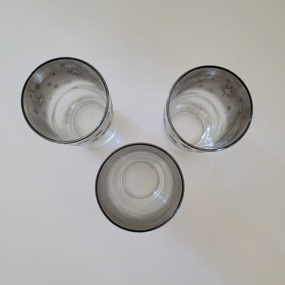 Dorothy Thorpe High Ball Glasses 3 Vintage Silver‎ Atomic Starburst Lusterware